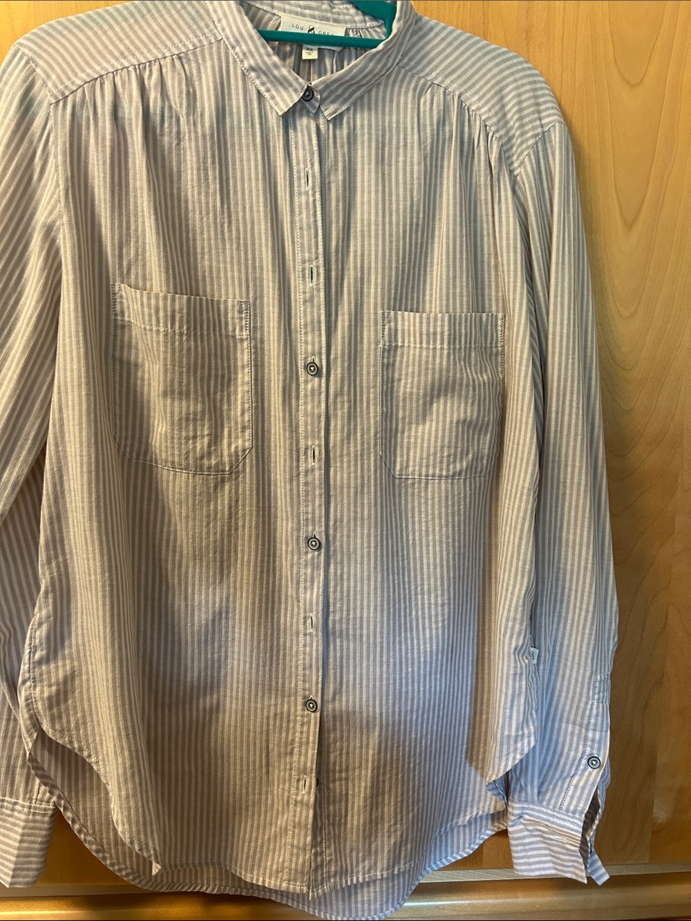 Lou & Grey Blue and White Striped Casual Button-Down Shirt Tunic